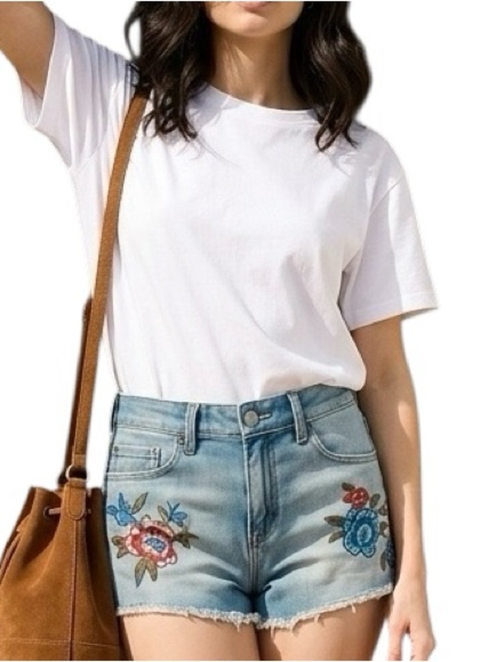 Jean Short Shorts Cut Offs Embroidery Embellished Unfinished Look 80’s Mid Blue